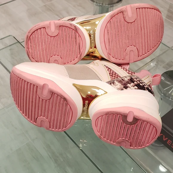 EUC- Michael Kors Olympia mixed media baby pink platform sneakers - Picture 12 of 14